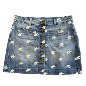 Crewcuts Denim Skirt Girls Size 14Elephant Print Button Front Adjustable Waist